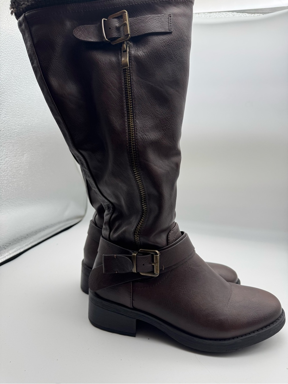 Classic Brown Leather Knee-High Riding Boots